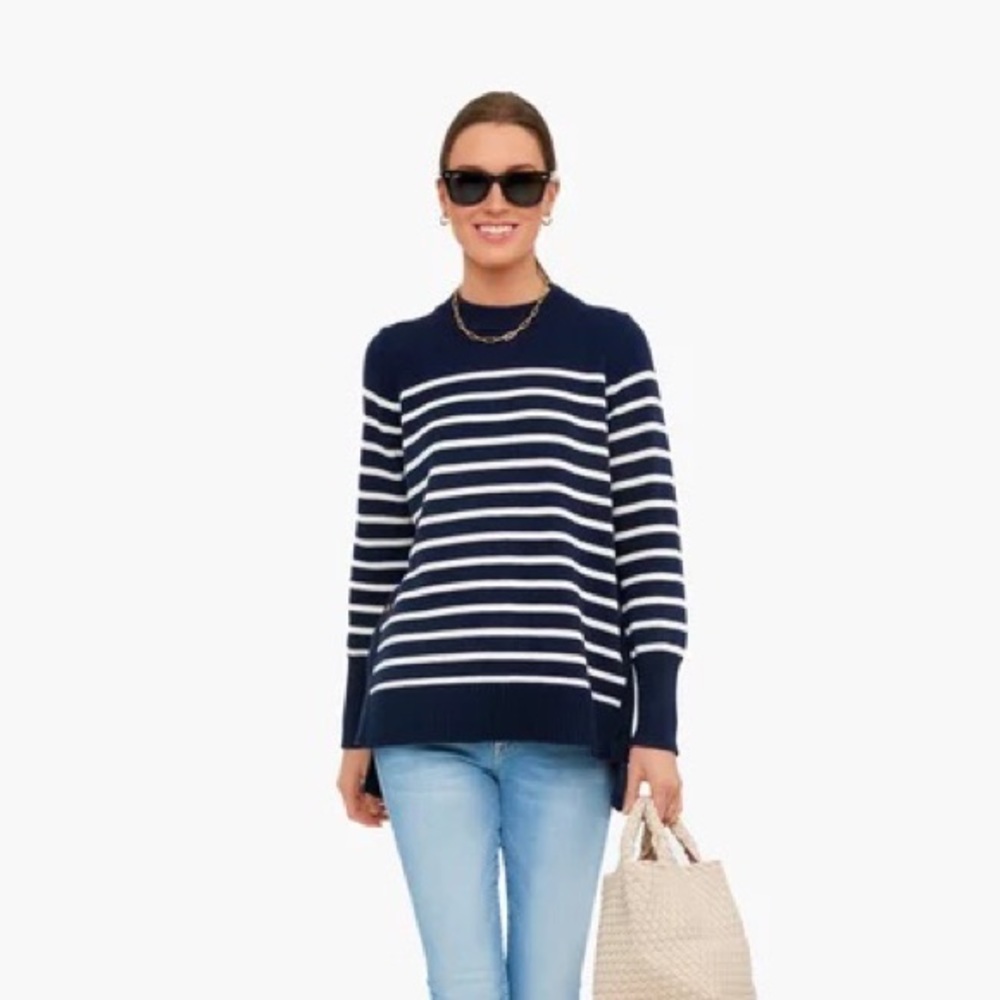 Tuckernuck Navy and White Striped Crewneck Sweater